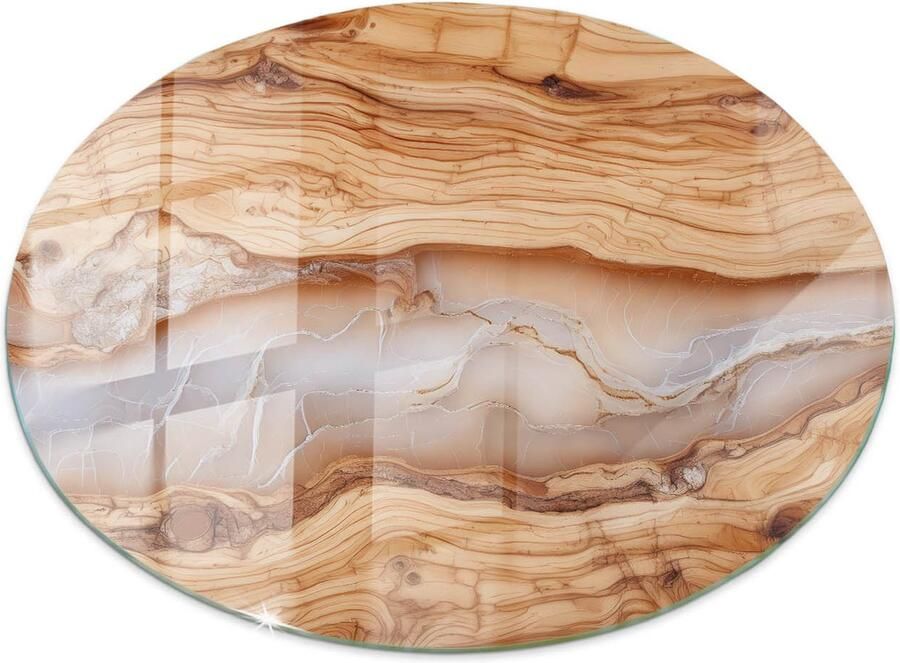TULUP Tafelblad Glas Natuurlijk Hout Met Hars Veiligheidsglas 70 cm Beige Gehard Glas Rond Tafelblad Glas Gehard Glazen Tafelblad Voor de Eettafel in de Eetkamer Glazen Plaat
