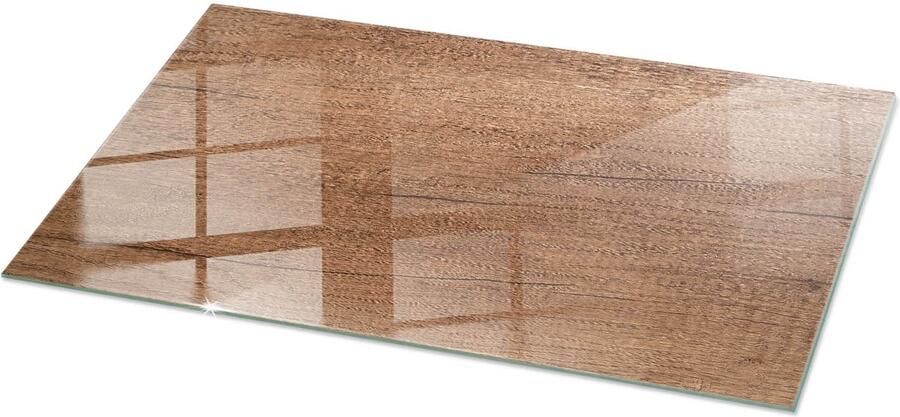 TULUP Tafelblad Glas Natuurlijk Houtpatroon Glazen Plaat 100 cm x 50 cm Bruin Glasplaat Tafel Rechthoekig Tafelblad Glas Gehard Glazen Tafelblad Voor de Eettafel in de Eetkamer Gehard Glas