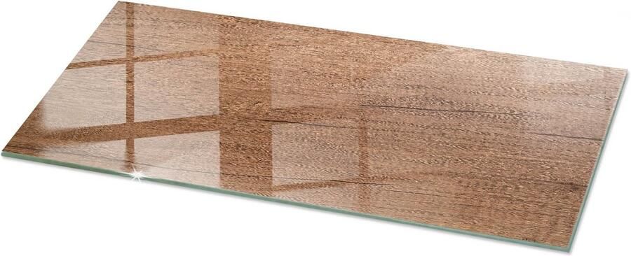TULUP Tafelblad Glas Natuurlijk Houtpatroon Glazen Plaat 125 cm x 50 cm Bruin Glasplaat Tafel Rechthoekig Tafelblad Glas Gehard Glazen Tafelblad Voor de Eettafel in de Eetkamer Gehard Glas