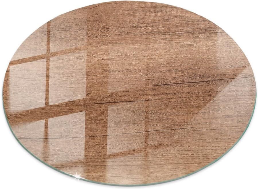 TULUP Tafelblad Glas Natuurlijk Houtpatroon Glazen Plaat 70 cm Bruin Glasplaat Tafel Rond Tafelblad Glas Gehard Glazen Tafelblad Voor de Eettafel in de Eetkamer Gehard Glas