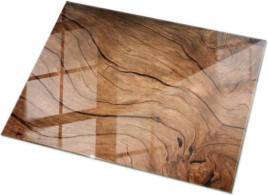 TULUP Tafelblad Glas Natuurlijk Houtpatroon Veiligheidsglas 120 cm x 80 cm Bruin Gehard Glas Rechthoekig Tafelblad Glas Gehard Glazen Tafelblad Voor de Eettafel in de Eetkamer Glazen Plaat