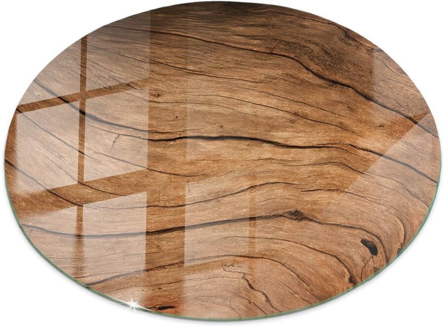 TULUP Tafelblad Glas Natuurlijk Houtpatroon Veiligheidsglas 60 cm Bruin Gehard Glas Rond Tafelblad Glas Gehard Glazen Tafelblad Voor de Eettafel in de Eetkamer Glazen Plaat