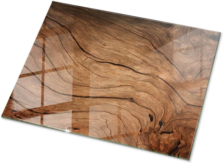 TULUP Tafelblad Glas Natuurlijk Houtpatroon Veiligheidsglas 80 cm x 60 cm Bruin Gehard Glas Rechthoekig Tafelblad Glas Gehard Glazen Tafelblad Voor de Eettafel in de Eetkamer Glazen Plaat
