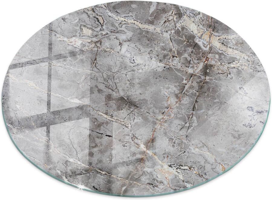 TULUP Tafelblad Glas Natuurlijk Marmerpatroon Glazen Plaat 50 cm Grijs Glasplaat Tafel Rond Tafelblad Glas Gehard Glazen Tafelblad Voor de Eettafel in de Eetkamer Gehard Glas