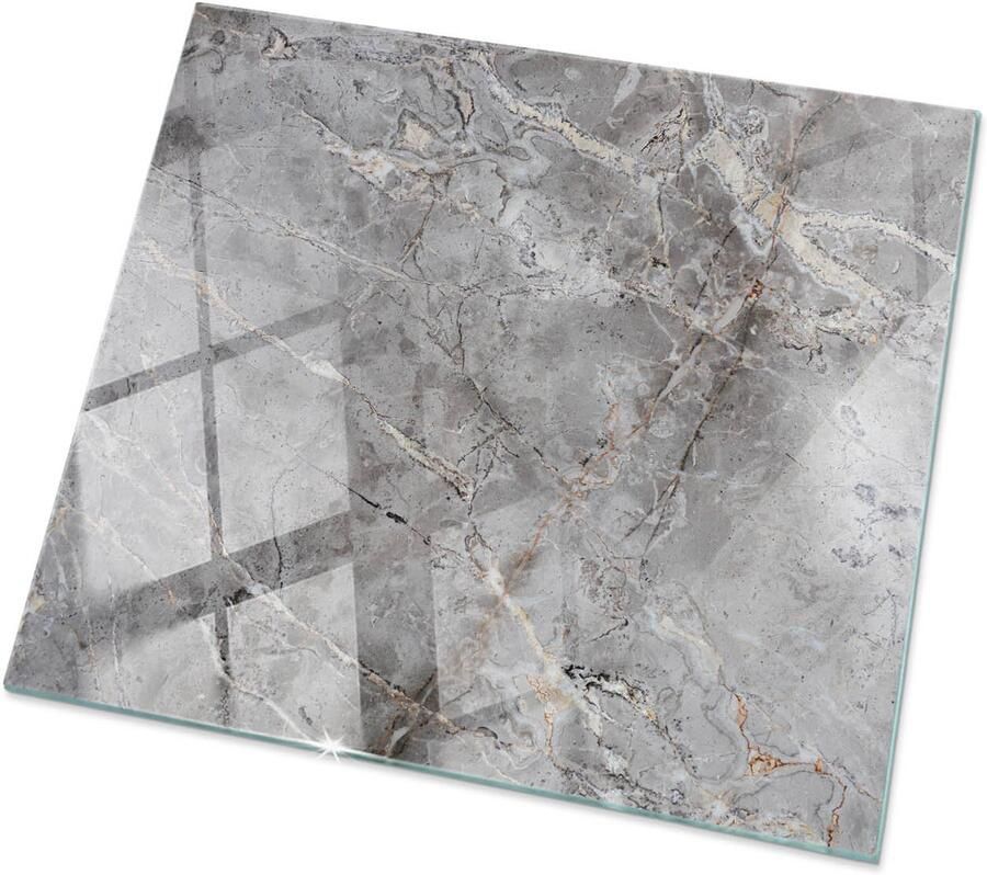 TULUP Tafelblad Glas Natuurlijk Marmerpatroon Glazen Plaat 60 cm x 60 cm Grijs Glasplaat Tafel Vierkant Tafelblad Glas Gehard Glazen Tafelblad Voor de Eettafel in de Eetkamer Gehard Glas