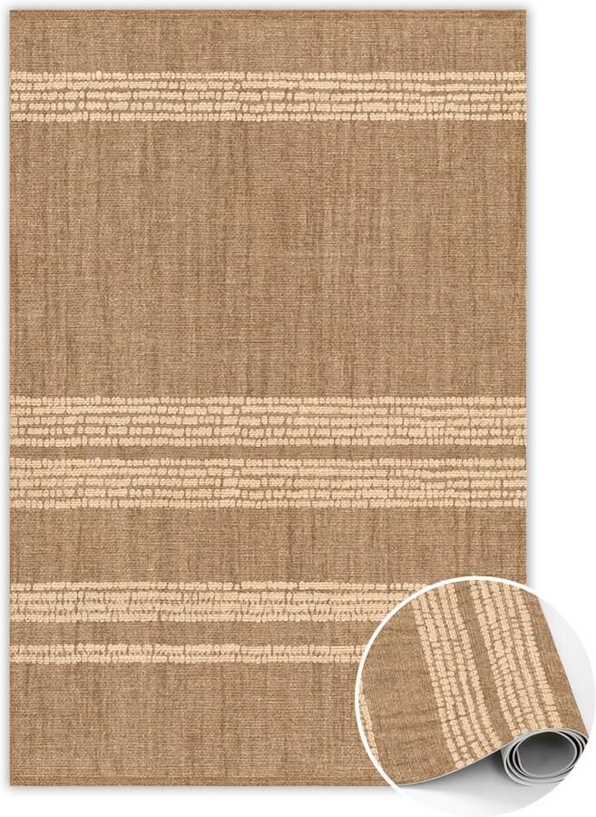 TULUP Vinyl Tapijt Beige in lijnen PVC Floor Mat 120 x 180 cm Bruin Binnen Tapijt Vloerkleed Op Vinyl Vinylmat Woonkamertapijt Slaapkamertapijt