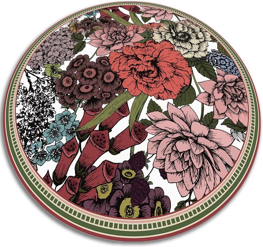 TULUP Vinyl Tapijt bloemen PVC Floor Mat 110 cm Rood PVC Vloer Mat Ronde Vloerkleed Vinyl Haltapijt Keukentapijt