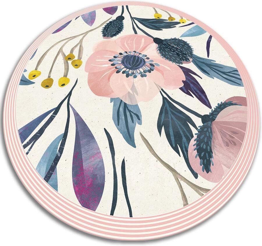 TULUP Vinyl Tapijt Bloemen Vloerkleed Op Vinyl 70 cm Blauw Vinylmat Ronde PVC Floor Mat Keukentapijt Slaapkamertapijt