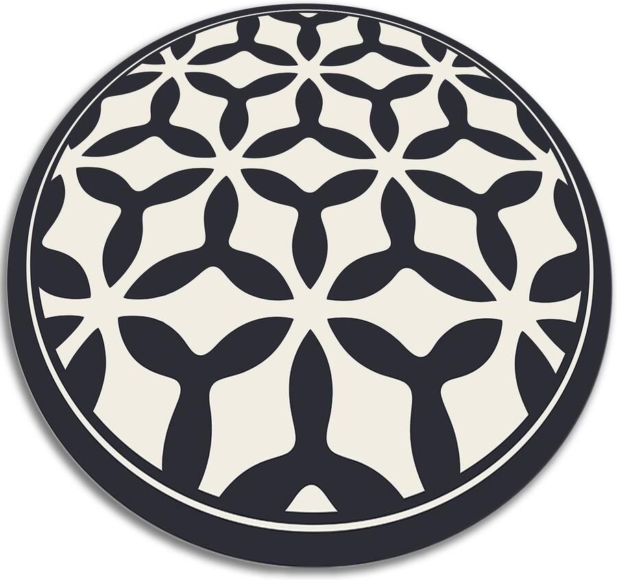 TULUP Vinyl Tapijt Geometrische vormen Vloerkleed Op Vinyl 120 cm Grijs Vinylmat Ronde PVC Floor Mat Kantoortapijt Haltapijt