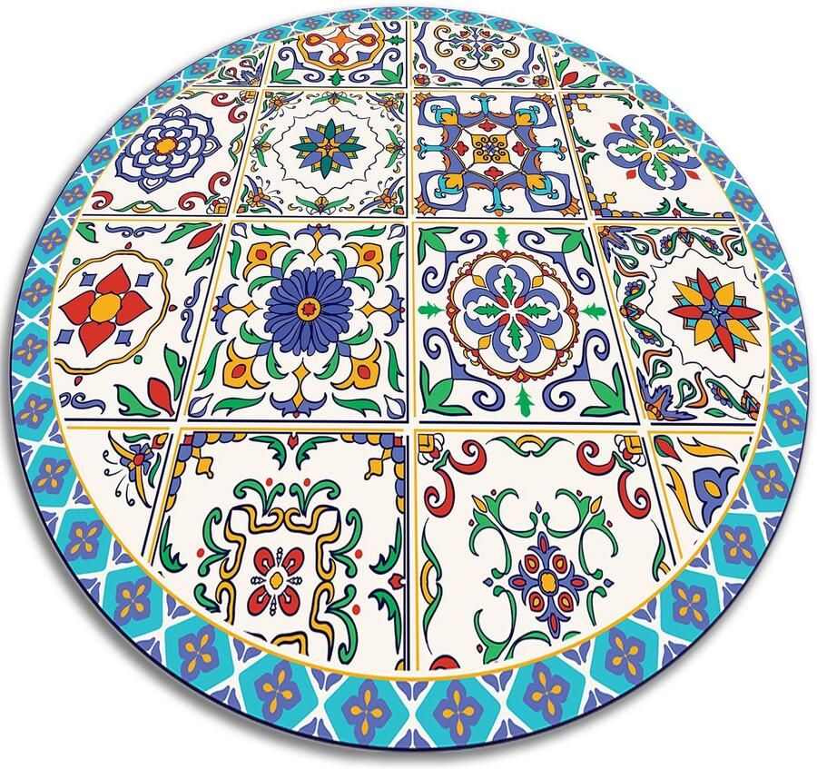 TULUP Vinyl Tapijt Portugese tegels Binnen Tapijt 140 cm Blauw Vloerkleed Op Vinyl Ronde Vinylmat Keukentapijt Slaapkamertapijt