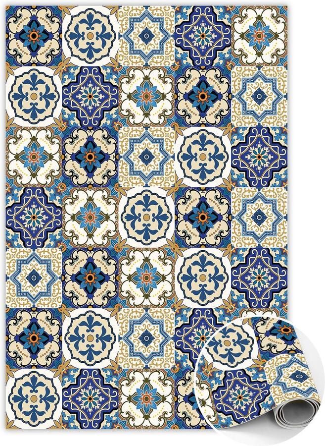 TULUP Vinyl Tapijt Portugese tegels Binnen Tapijt 140 x 210 cm Geel PVC Vloer Mat Vloerkleed Vinyl PVC Tapijt Haltapijt Kantoortapijt