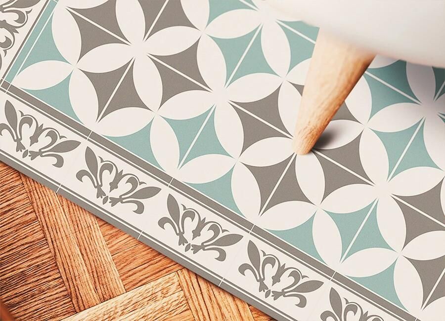 TULUP Vinyl Tapijt Portugese tegels Binnen Tapijt 80 x 120 cm Wit Binnen Tapijt Vloerkleed Op Vinyl Vinylmat Haltapijt Kantoortapijt