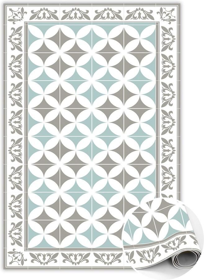 TULUP Vinyl Tapijt Portugese tegels Vloerkleed Vinyl 100 x 150 cm Wit PVC Floor Mat PVC Vloer Mat Vloerkleed Vinyl Haltapijt Kantoortapijt