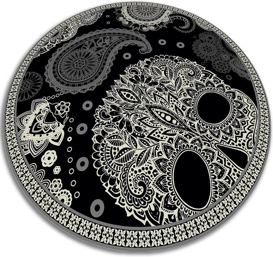 TULUP Vinyl Tapijt schedel Binnen Tapijt 120 cm Zwart Vloerkleed Op Vinyl Ronde Vinylmat Woonkamertapijt Kantoortapijt