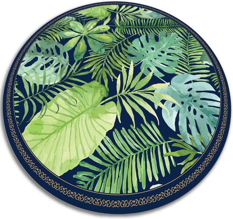 TULUP Vinyl Tapijt Tropische bladeren Tapijt Vinyl 60 cm Groente Vinyl Vloerkleed Ronde Binnen Tapijt Haltapijt Keukentapijt