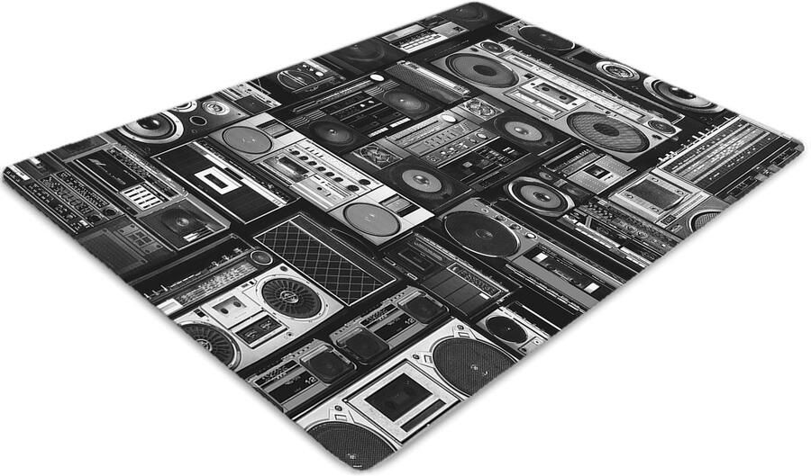 TULUP Vloerbeschermer Oude School Bandrecorder Vloerbeschermer Harde Vloer 120 x 90 cm Grijs Vloerbeschermer Harde Vloer Bureau Stoel Mat Mótif Vloerbeschermer Computer Stoel Mat Werkplekdecoraties