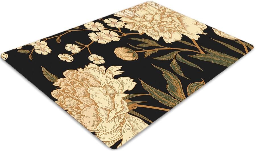 TULUP Vloerbeschermer Witte Pioenroos Bureaustoelmat 120 x 90 cm Grijs Bureau Stoel Mat Vloerbeschermer Bureaustoelmat Mótif Vloerbeschermer Stoel Mat Werkplekdecoraties