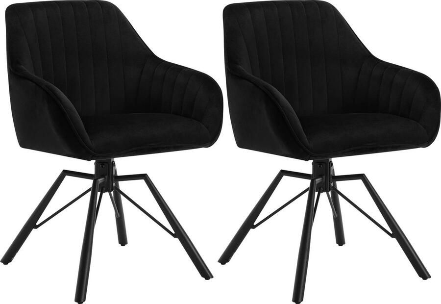 Tumex Ergonomische Eetkamerstoelen Draaibare Woonkamerstoelen Set van 2 Stuks Velvet met Armleuningen Hoog Zitcomfort -Zwart