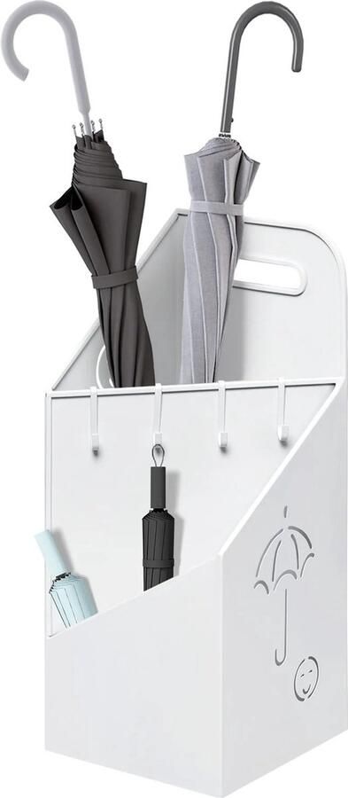 Tumex Paraplubak Paraplustandaard Parapluhouder 2 Opslagvakken Inclusief 4 Haken Voor Lange en Korte Paraplu's 20x49x20 cm Wit