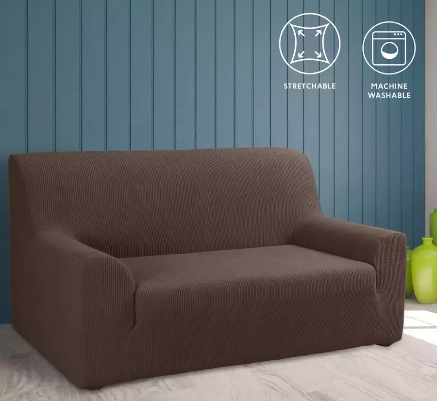 Tural Bruin chocolade stretch bankhoes (180-230 cm). 3 zitsbanken. Verkrijgbaar in kleuren en maten