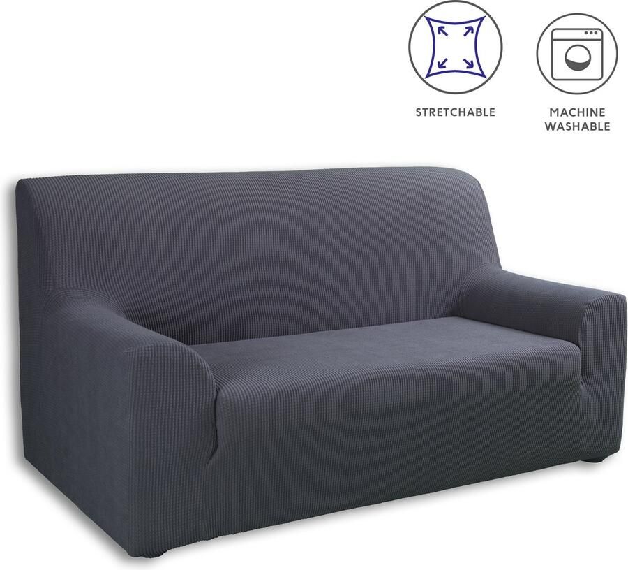 Tural Grijs stretch bankhoes (180-230 cm). 3 zitsbanken. Verkrijgbaar in kleuren en maten