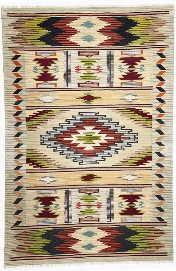 Turkije Turkse kelim vloerkleed 140 x 206 cm handgeweven 100% wol – handgesponnen wol plantaardige verfstoffen