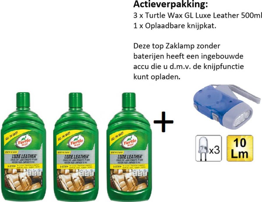 Turtle Wax TW 52869 GL Luxe Leather 500ml 3 stuks + Zaklamp Knijpkat