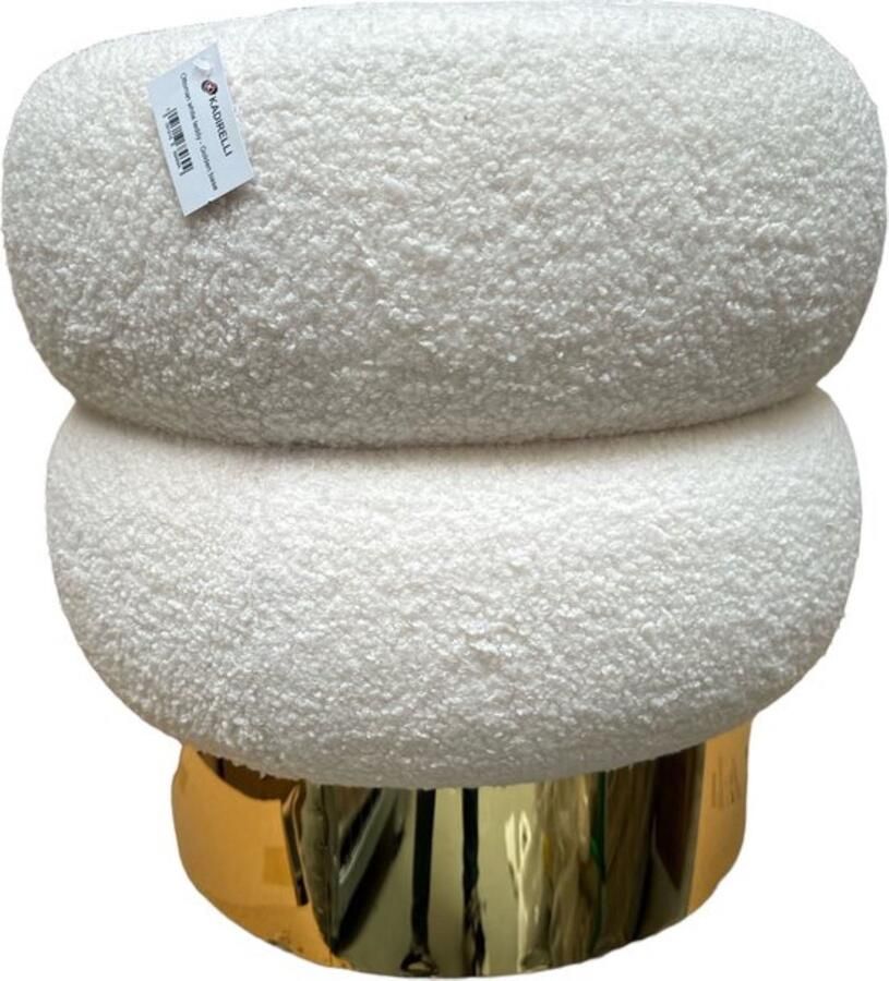 TuttoBello Luxe Moderne Ronde Witte Teddy Poef Wit Goud