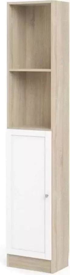 Hioshop Base wandkast 1 plank en 1 deur eiken structuur decor wit.