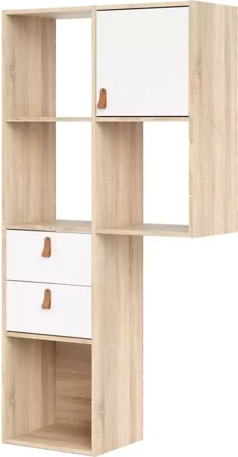 Hioshop Fula Boekenkast met 1 deur 2 laden eikenstructuur decor en wit. - Foto 1
