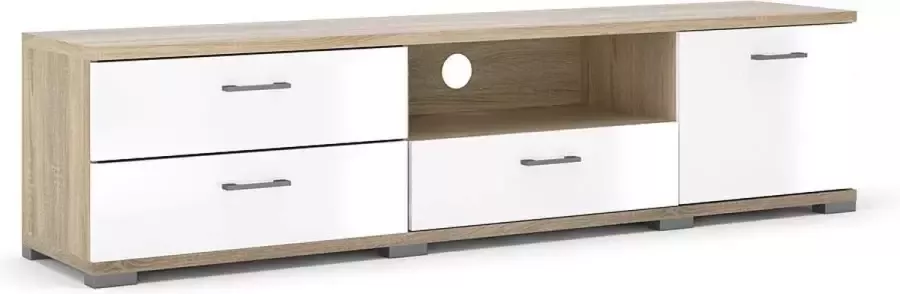 Hioshop Holle TV-meubel met 1 legplank 3 laden en 1 deur eiken decor wit hoogglans. - Foto 1