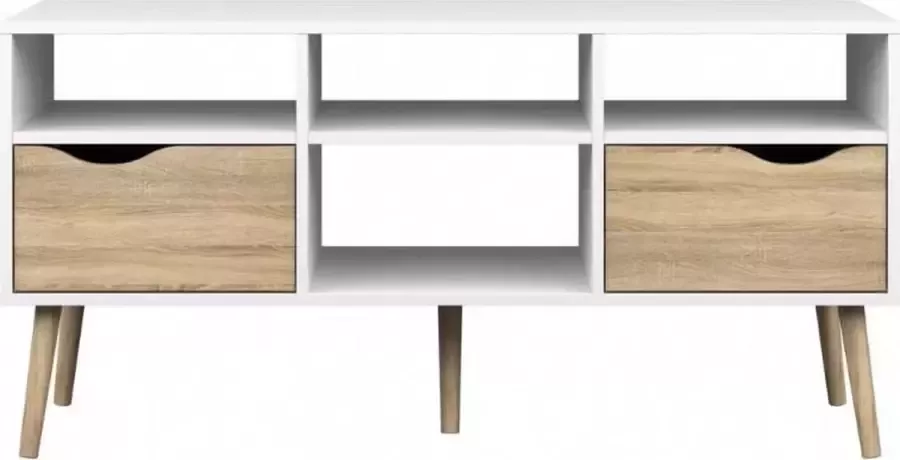 Hioshop Napoli tv-meubel met 2 lades en 4 planken in wit eiken.