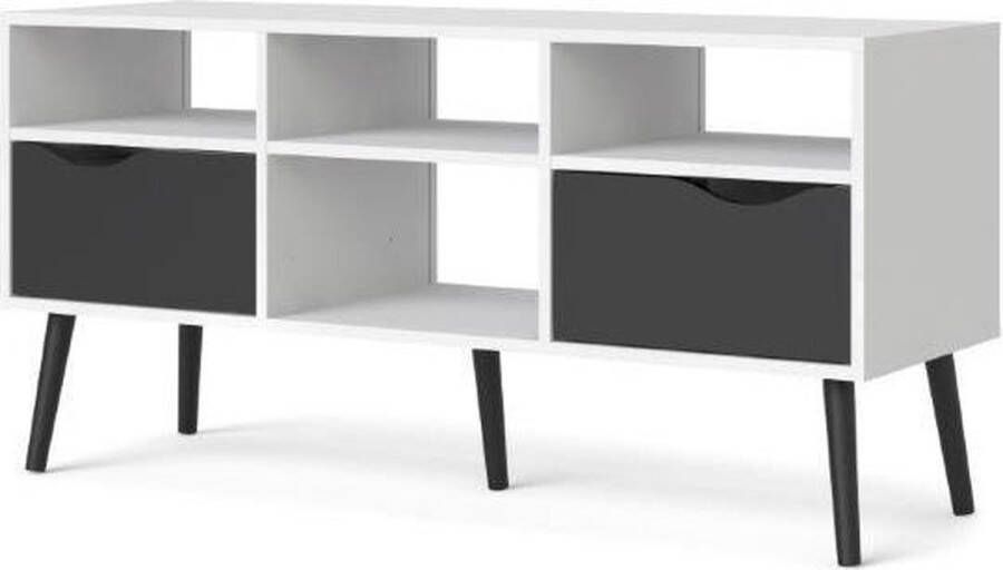 Hioshop Napoli TV-meubel met 2 lades en 4 open vakken zwart wit. - Foto 1