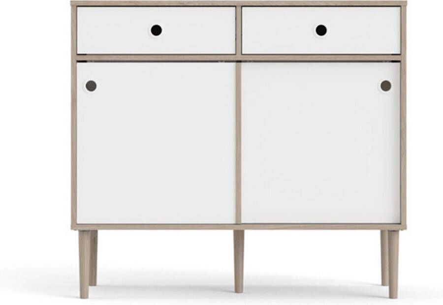 Hioshop Penny dressoir 2 schuifdeuren en 2 laden Hickory decor en mat wit. - Foto 1