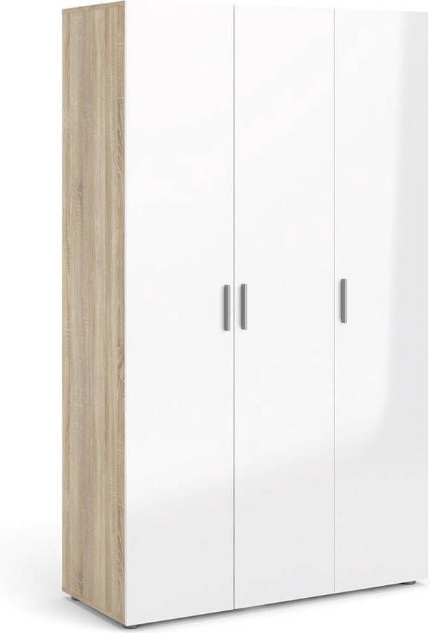 Hioshop Petra kledingkast met 3 deuren eiken decor wit hoogglans. - Foto 2