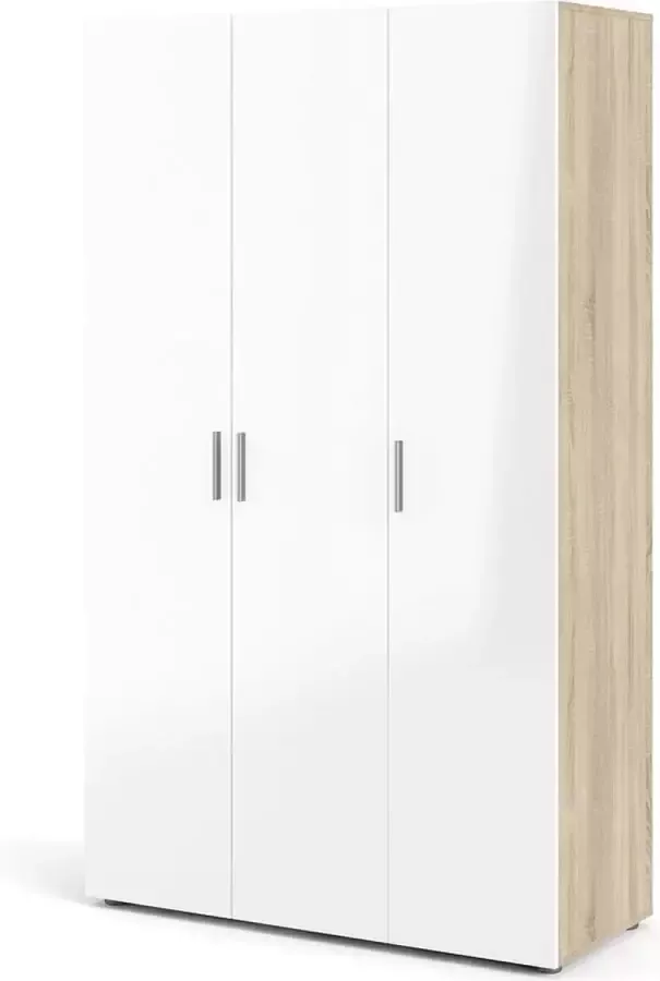 Hioshop Petra kledingkast met 3 deuren eiken decor wit hoogglans. - Foto 3