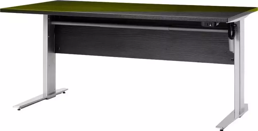 Hioshop Prisme bureau B elektrisch in hoogte verstelbaar zwart decor en zilvergrijs staal.