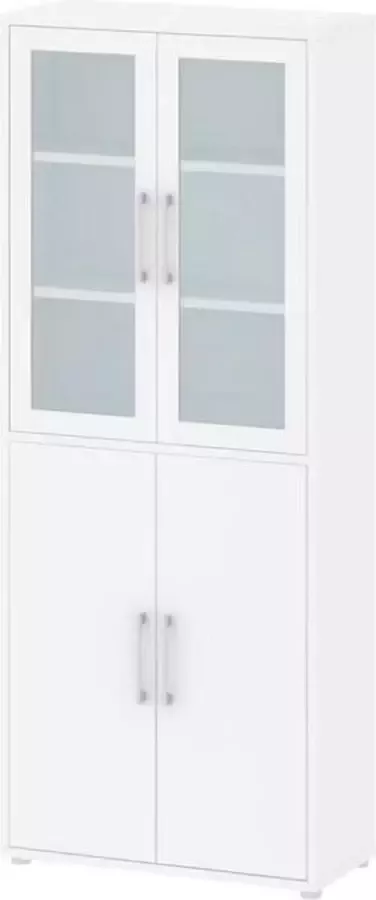 Hioshop Prisme kantoorbenodigdheden 2 glazen deuren 2 deuren wit.