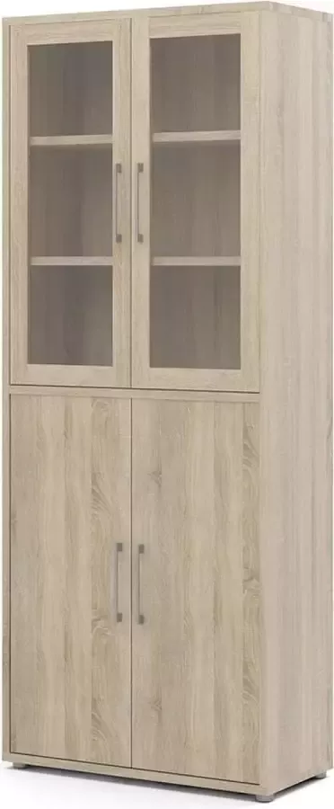 Hioshop Prisme Kantoorkast met 2 glazen deuren en 2 houten deuren eiken decor