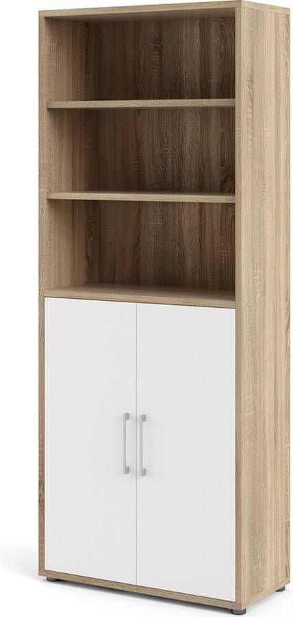 Hioshop Prisme Kantoorplank hoog 2 deuren en 2 planken eiken decor wit - Foto 2