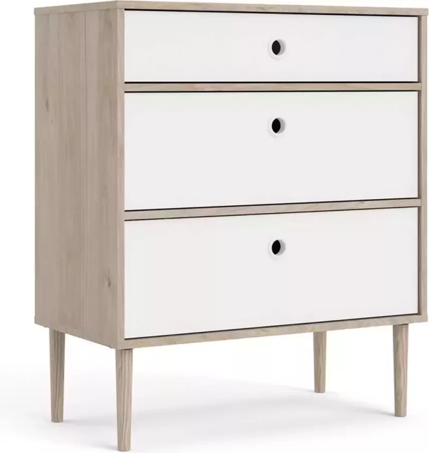 Hioshop Rome kommode 3 laden Hickory decor en mat wit. - Foto 2
