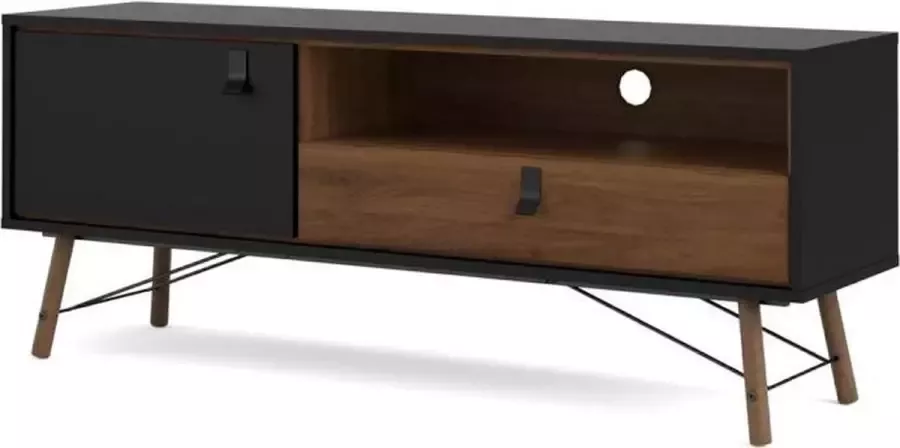 Hioshop Rye TV-meubel 1 deur 1 lade mat zwart walnoot decor.
