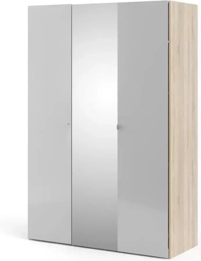 Hioshop Saskia kledingkast 1 spiegeldeur + 2 deuren wit hoogglans en eiken decor.