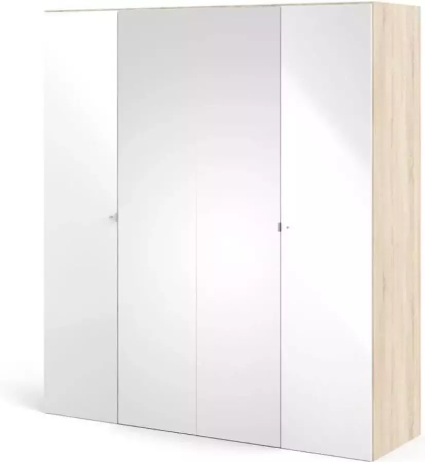 Hioshop Saskia kledingkast 2 deuren 2 spiegeldeuren eikenstructuur decor wit hoogglans.