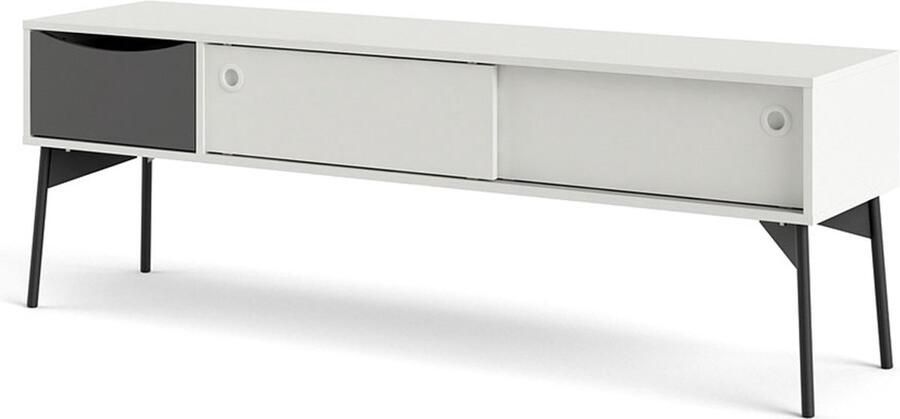 Hioshop Elly TV-meubel 2 schuifdeuren 1 lade mat wit grijs.