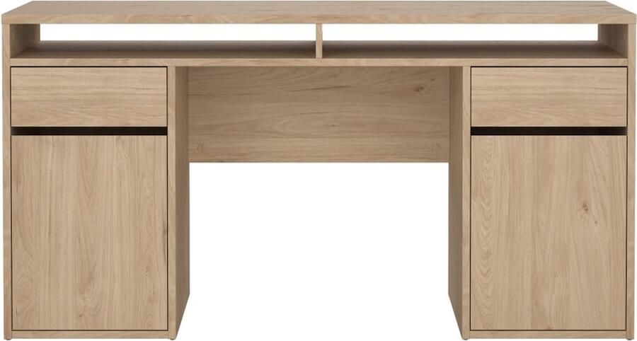 Hioshop FunctionPlus bureau 2 deuren 2 laden okkernoot decor.