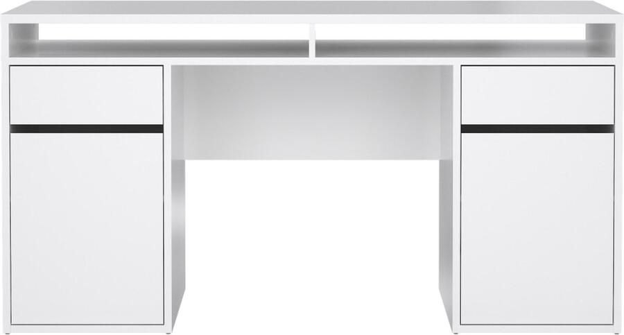 Hioshop FunctionPlus bureau 2 deuren 2 laden wit hoog glans.