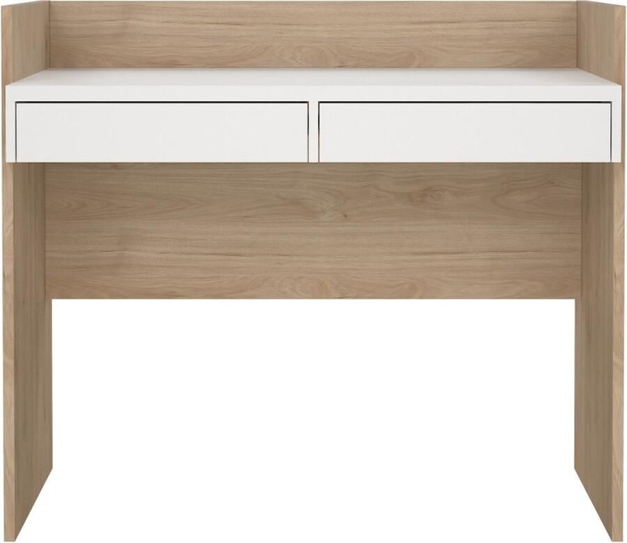 Hioshop FunctionPlus bureau 2 laden okkernoot decor wit.