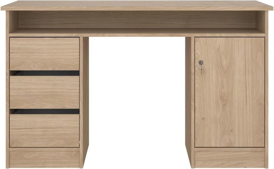 Hioshop FunctionPlus bureau met slot 1 deur 3 laden okkernoot decor.