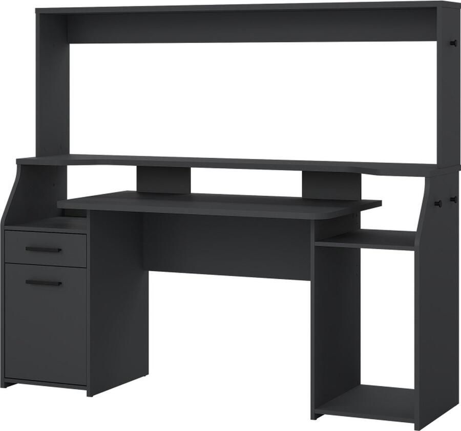 Hioshop FunctionPlus bureau met wandkast planken 1 deur 1 lade grijs mat.